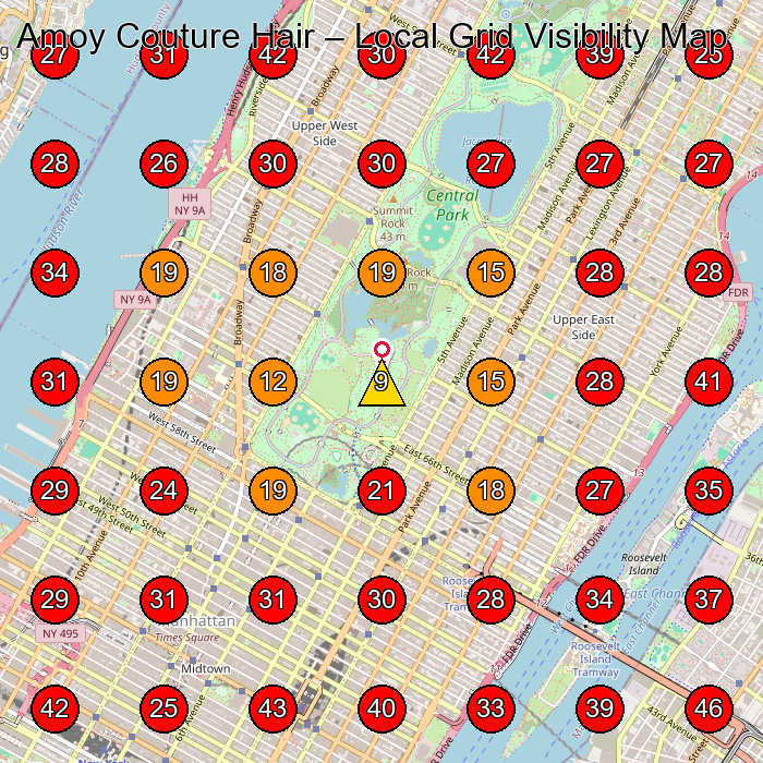 Amoy Couture Hair GeoGrid visibility map for Hair Salon in New York